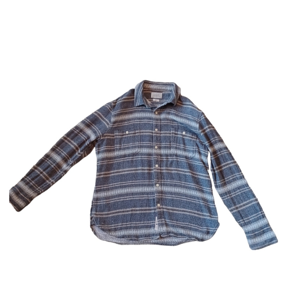 Vintage Mens Lucky Brand Longe Sleeve Gray Stripe Shirt L